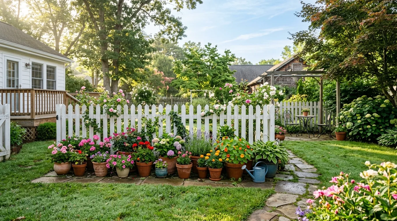 Small Backyard With White Picket Fence